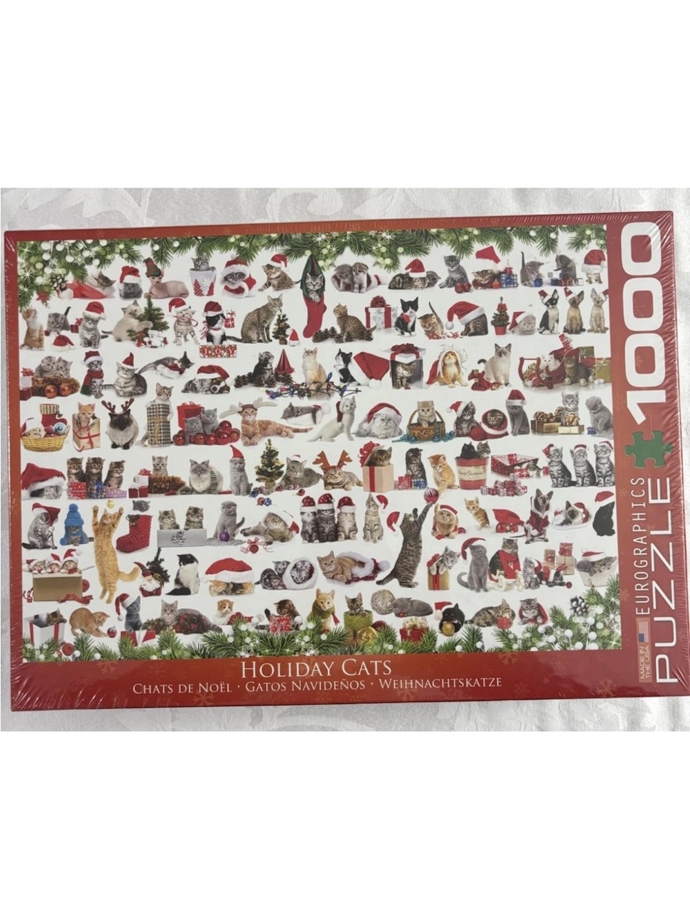 NEW Eurographics Puzzle Holiday Cats 1000pc Cute Cats Christmas Factory Sealed